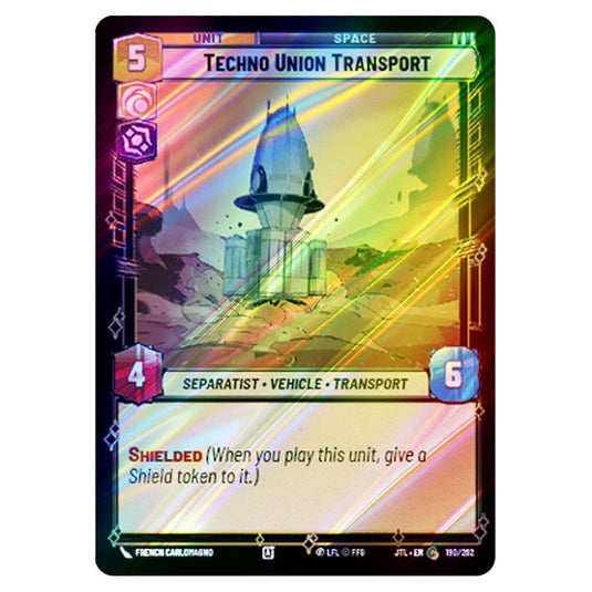 Techno Union Transport Common card from the Star Wars Unlimited set Jump to Lightspeed