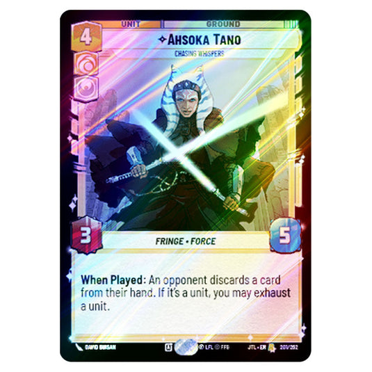Ahsoka Tano Chasing Whispers Rare card from the Star Wars Unlimited set Jump to Lightspeed