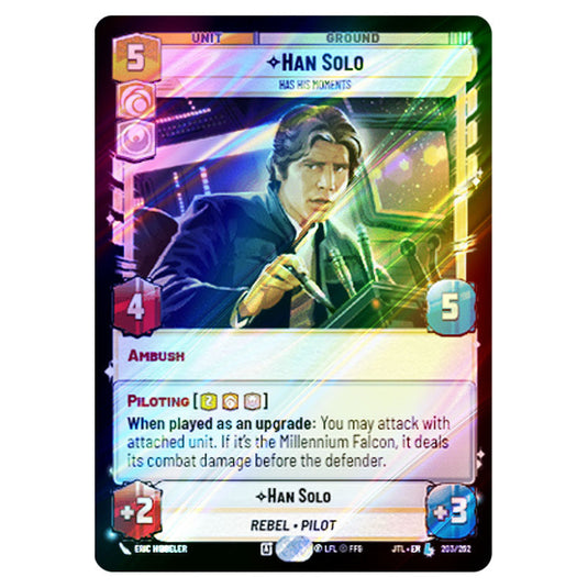 Han Solo Has His Moments Legendary card from the Star Wars Unlimited set Jump to Lightspeed