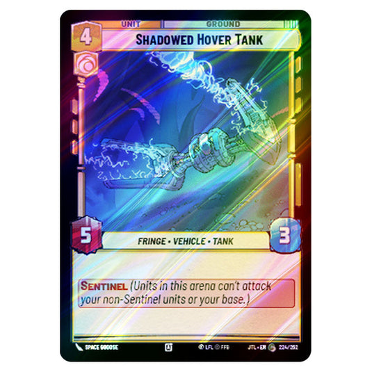 Shadowed Hover Tank Common card from the Star Wars Unlimited set Jump to Lightspeed