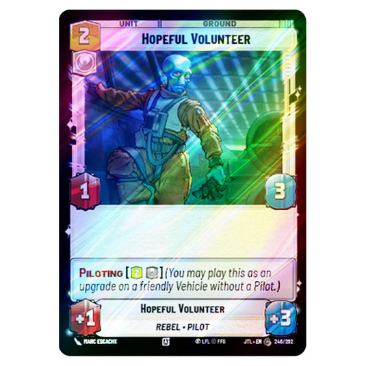 Hopeful Volunteer Common card from the Star Wars Unlimited set Jump to Lightspeed