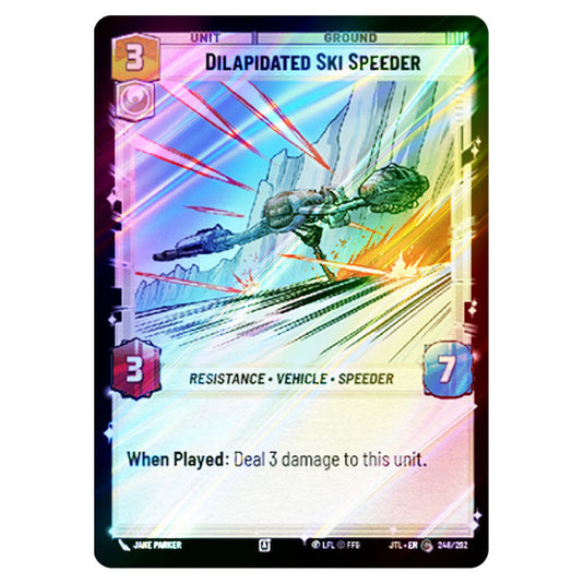 Dilapidated Ski Speeder Common card from the Star Wars Unlimited set Jump to Lightspeed