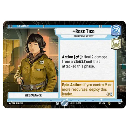 Rose Tico Saving What We Love Common card from the Star Wars Unlimited set Jump to Lightspeed