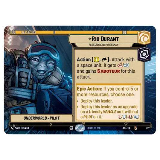 Rio Durant Wisecracking Wheelman Common card from the Star Wars Unlimited set Jump to Lightspeed