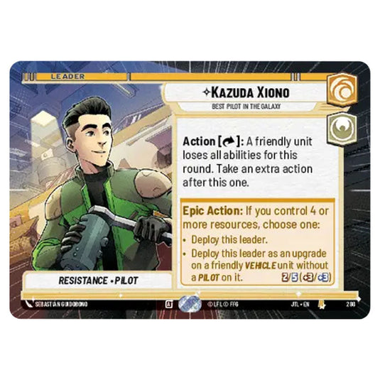 Kazuda Xiono Best Pilot in the Galaxy Rare card from the Star Wars Unlimited set Jump to Lightspeed
