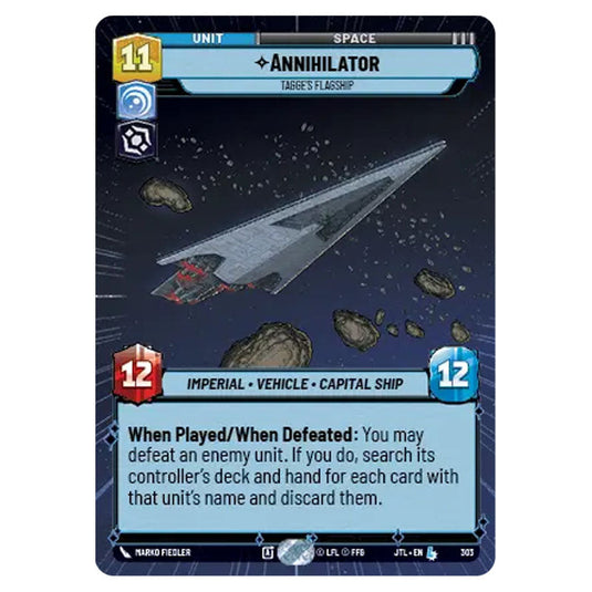 Annihilator Tagge's Flagship Legendary card from the Star Wars Unlimited set Jump to Lightspeed