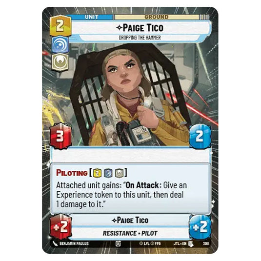 Paige Tico Dropping the Hammer Uncommon card from the Star Wars Unlimited set Jump to Lightspeed