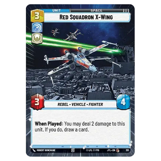 Red Squadron X-Wing Common card from the Star Wars Unlimited set Jump to Lightspeed