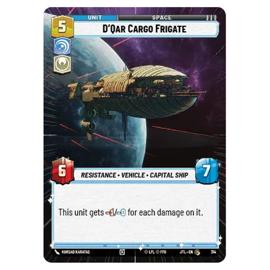 D'Qar Cargo Frigate Common card from the Star Wars Unlimited set Jump to Lightspeed