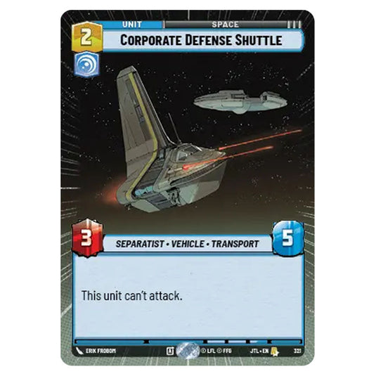 Corporate Defense Shuttle Rare card from the Star Wars Unlimited set Jump to Lightspeed