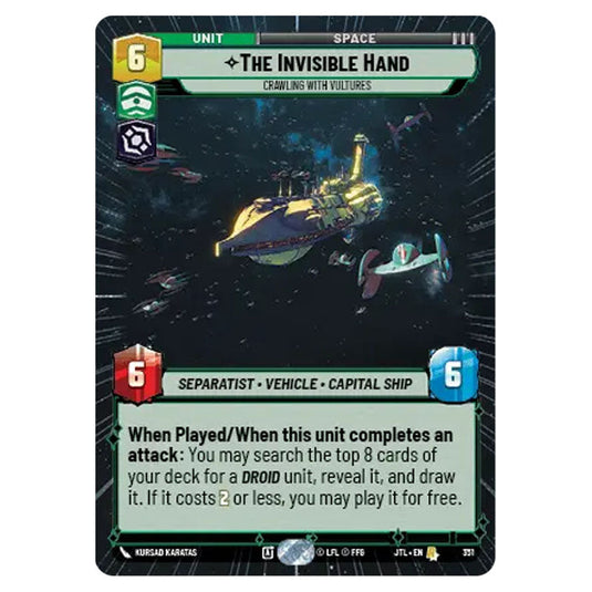 The Invisible Hand Crawling With Vultures Rare card from the Star Wars Unlimited set Jump to Lightspeed