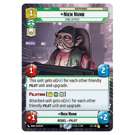 Nien Nunb Loyal Co-Pilot Rare card from the Star Wars Unlimited set Jump to Lightspeed