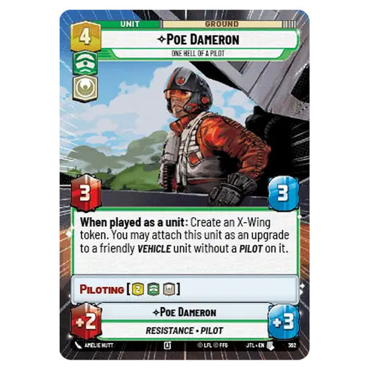 Poe Dameron One Hell of a Pilot Uncommon card from the Star Wars Unlimited set Jump to Lightspeed