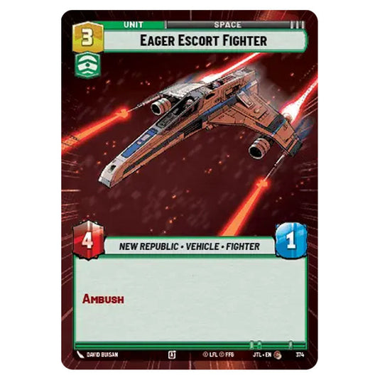 Eager Escort Fighter Common card from the Star Wars Unlimited set Jump to Lightspeed