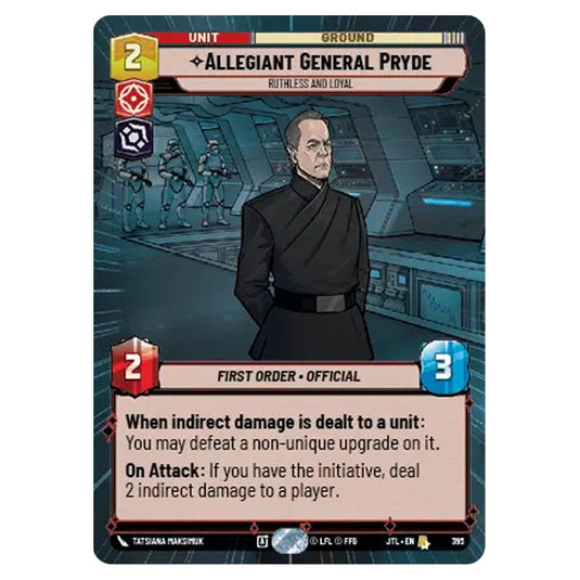 Allegiant General Pryde Ruthless and Loyal Rare card from the Star Wars Unlimited set Jump to Lightspeed