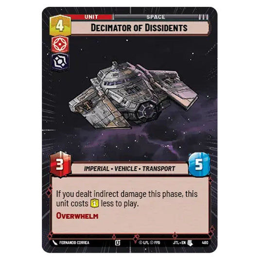 Decimator of Dissidents Uncommon card from the Star Wars Unlimited set Jump to Lightspeed
