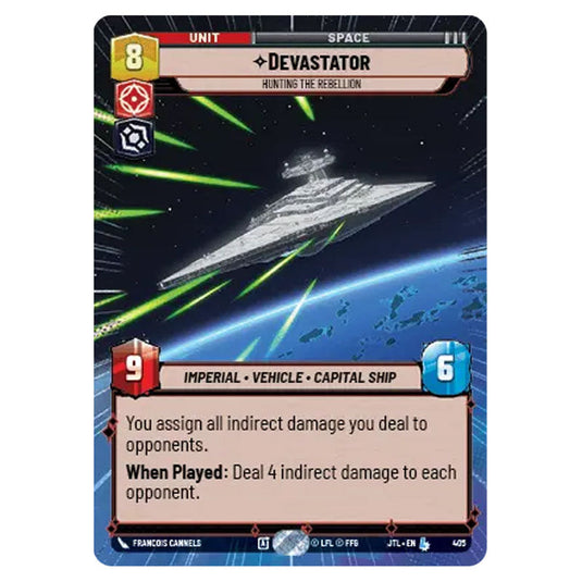 Devastator Hunting the Rebellion Legendary card from the Star Wars Unlimited set Jump to Lightspeed
