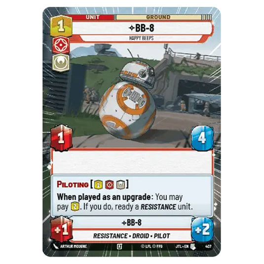 BB-8 Happy Beeps Uncommon card from the Star Wars Unlimited set Jump to Lightspeed