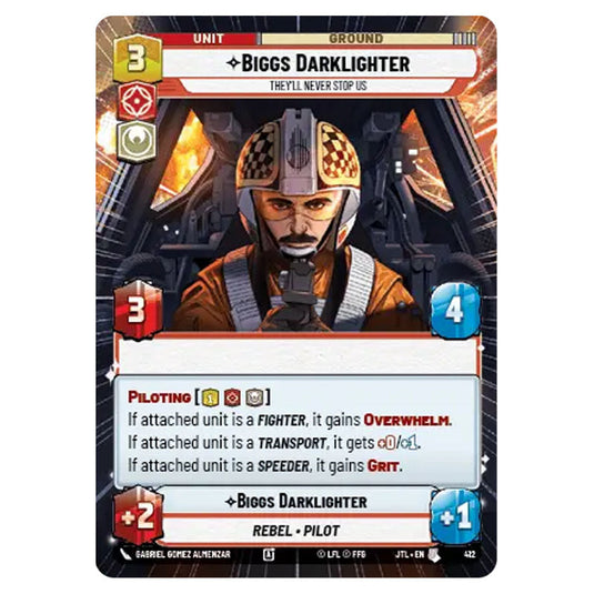 Biggs Darklighter They'll Never Stop Us Uncommon card from the Star Wars Unlimited set Jump to Lightspeed