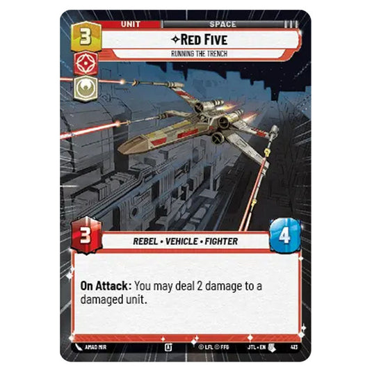 Red Five Running the Trench Uncommon card from the Star Wars Unlimited set Jump to Lightspeed