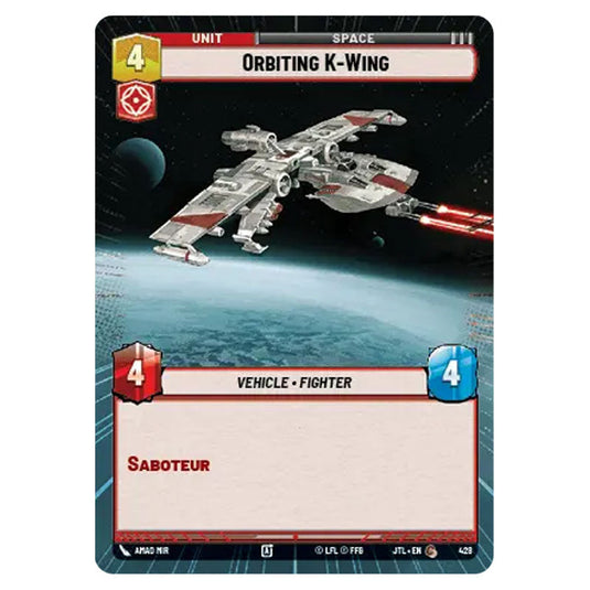 Orbiting K-Wing Common card from the Star Wars Unlimited set Jump to Lightspeed
