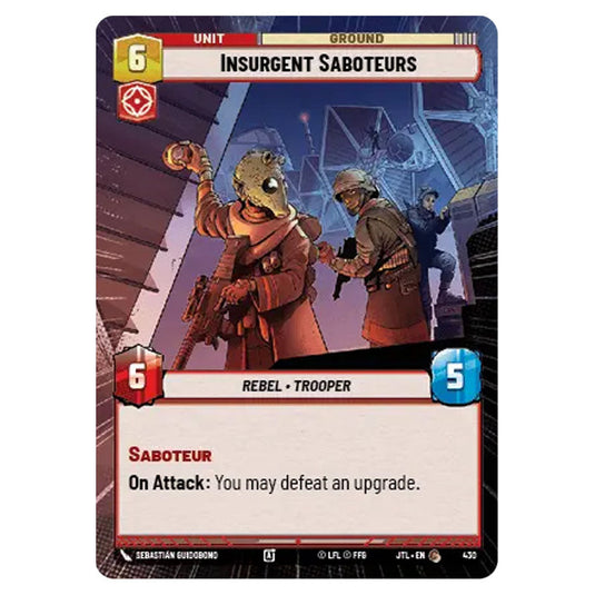 Insurgent Saboteurs Common card from the Star Wars Unlimited set Jump to Lightspeed