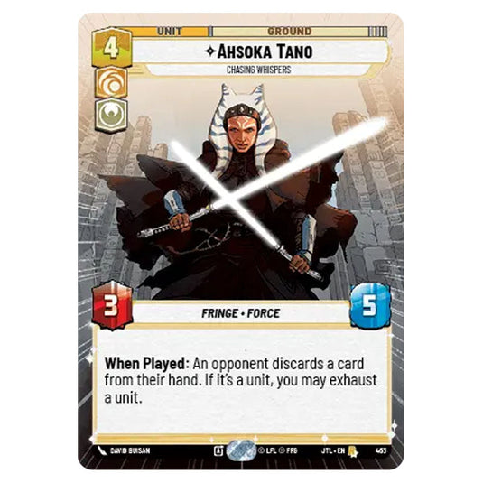 Ahsoka Tano Chasing Whispers Rare card from the Star Wars Unlimited set Jump to Lightspeed