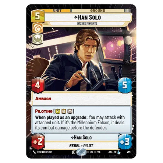Han Solo Has His Moments Legendary card from the Star Wars Unlimited set Jump to Lightspeed