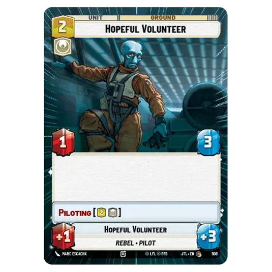 Hopeful Volunteer Common card from the Star Wars Unlimited set Jump to Lightspeed