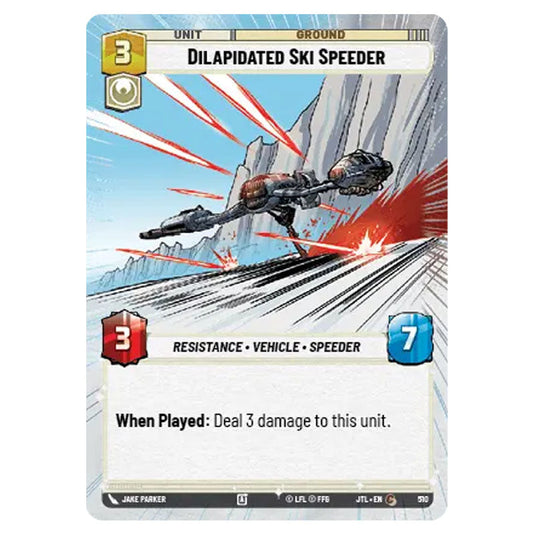 Dilapidated Ski Speeder Common card from the Star Wars Unlimited set Jump to Lightspeed