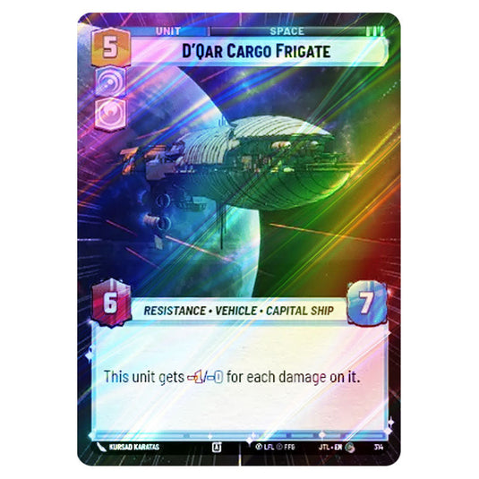 D'Qar Cargo Frigate Common card from the Star Wars Unlimited set Jump to Lightspeed