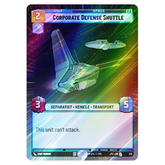 Corporate Defense Shuttle Rare card from the Star Wars Unlimited set Jump to Lightspeed