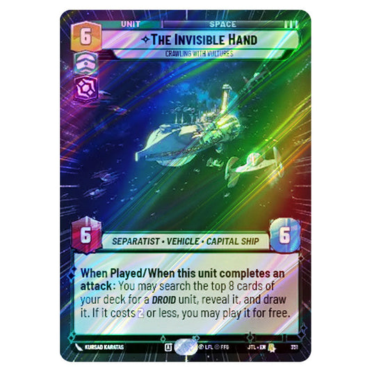 The Invisible Hand Crawling With Vultures Rare card from the Star Wars Unlimited set Jump to Lightspeed