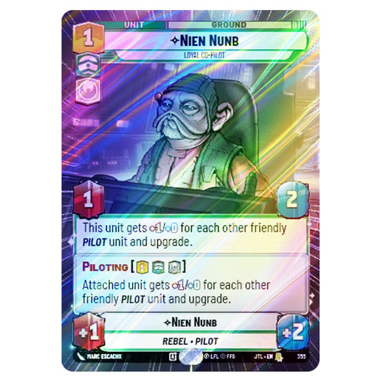 Nien Nunb Loyal Co-Pilot Rare card from the Star Wars Unlimited set Jump to Lightspeed