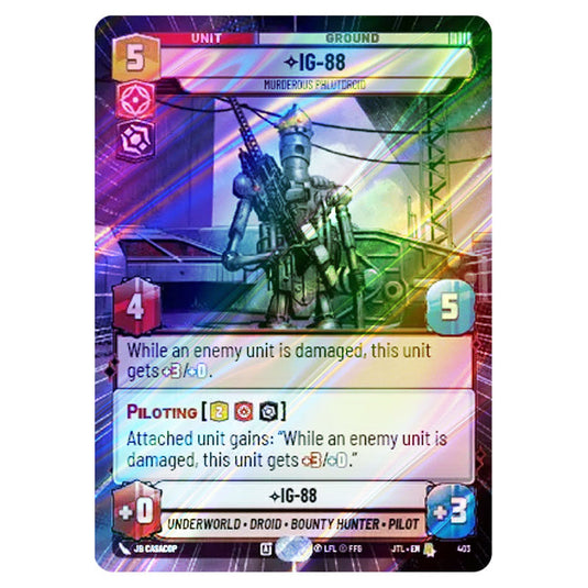 IG-88 Murderous Phlutdroid Rare card from the Star Wars Unlimited set Jump to Lightspeed