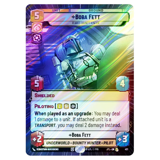 Boba Fett Feared Bounty Hunter Rare card from the Star Wars Unlimited set Jump to Lightspeed