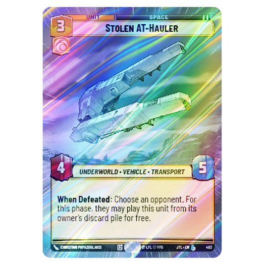 Stolen AT-Hauler Legendary card from the Star Wars Unlimited set Jump to Lightspeed