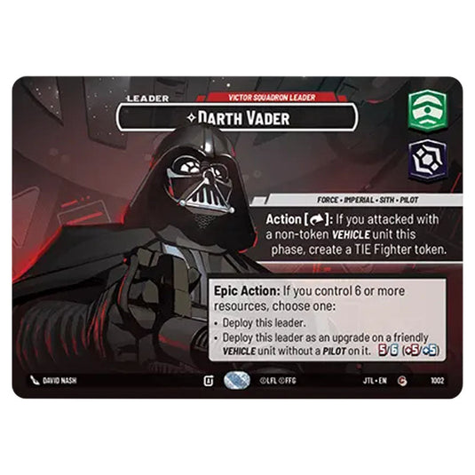 Darth Vader Victor Squadron Leader Common card from the Star Wars Unlimited set Jump to Lightspeed