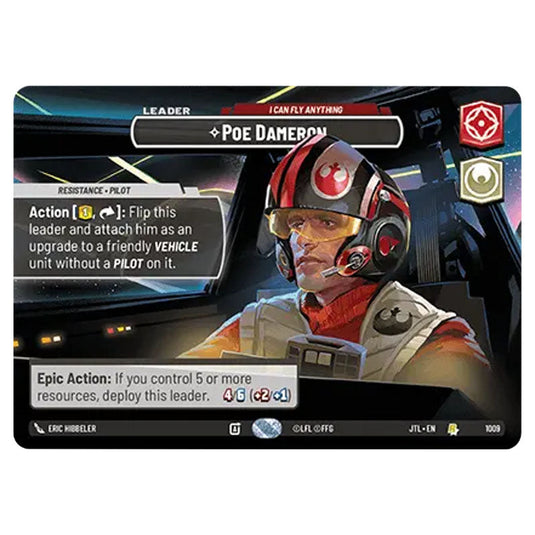 Poe Dameron I Can Fly Anything Rare card from the Star Wars Unlimited set Jump to Lightspeed