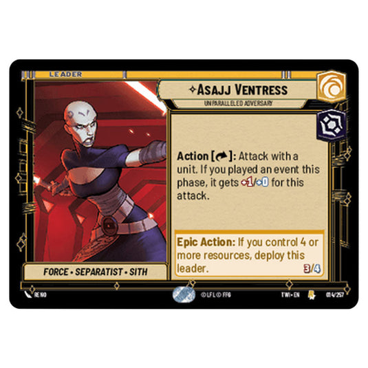 Star Wars Unlimited - Twilight of the Republic - Asajj Ventress Unparalleled Adversary (Rare) - 014/257