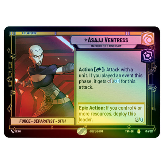 Star Wars Unlimited - Twilight of the Republic - Asajj Ventress Unparalleled Adversary (Rare) - 014/257 (Foil)