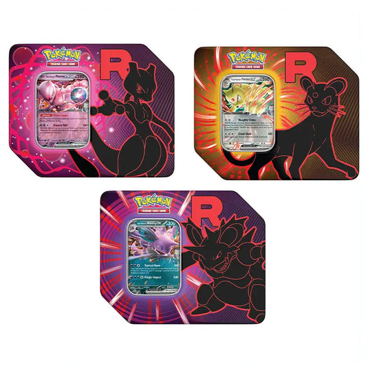 Pokemon - Scarlet & Violet - Team Rocket - Mewtwo, Persian & Nidoking - 7" ex Tins