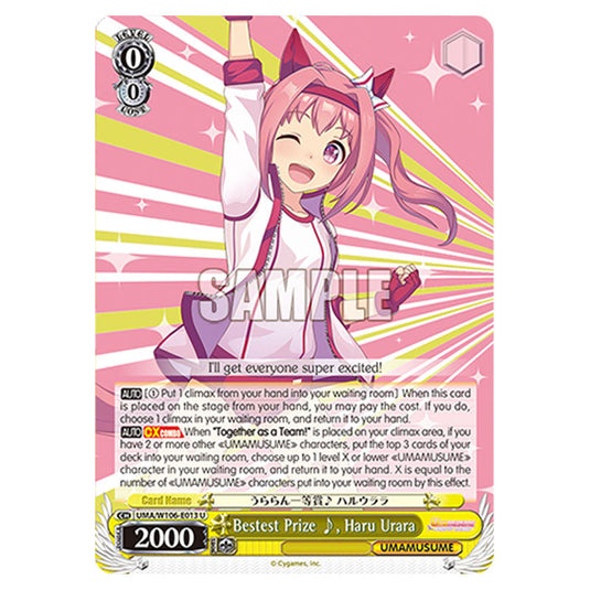 Bestest Prize ♪, Haru Urara UMA/W106-E013 card from the Weiss Schwarz set Umamusume: Pretty Derby