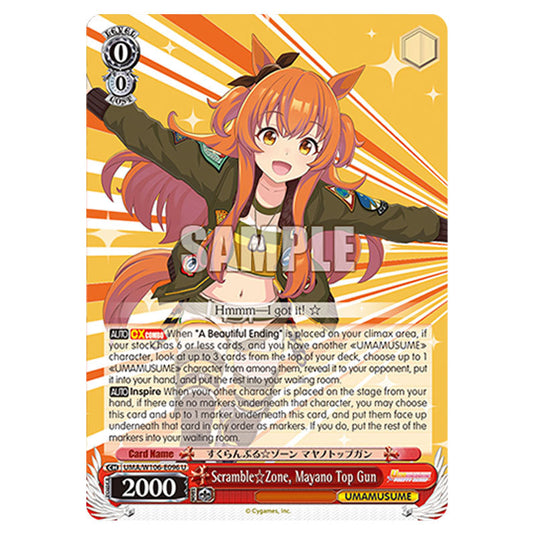 Scramble Zone, Mayano Top Gun UMA/W106-E096 card from the Weiss Schwarz set Umamusume: Pretty Derby