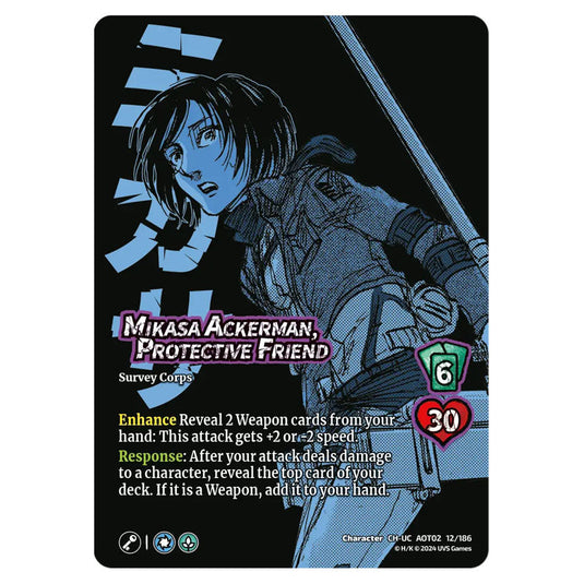 Mikasa Ackerman, Protective Friend card from the Attack on Titan set Origins of Power CH-UC 02 012/186
