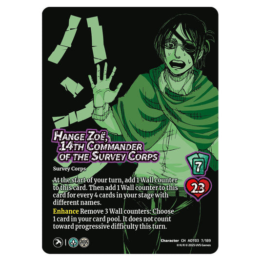 Hange Zoe, 14th Commander of the Survey Corps card from the Attack on Titan set Apocalypse 007/189 03