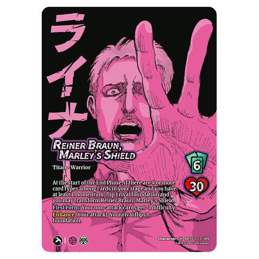 Reiner Braun, Marley's Shield // Armored Titan, Finale card from the Attack on Titan set Apocalypse 013/189 03