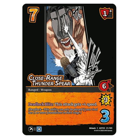 Close-Range Thunder Spear card from the Attack on Titan set Apocalypse 021/189 03