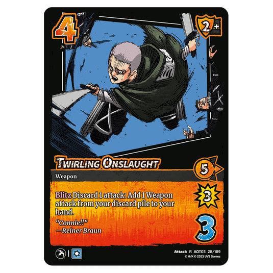 Twirling Onslaught card from the Attack on Titan set Apocalypse 028/189 03
