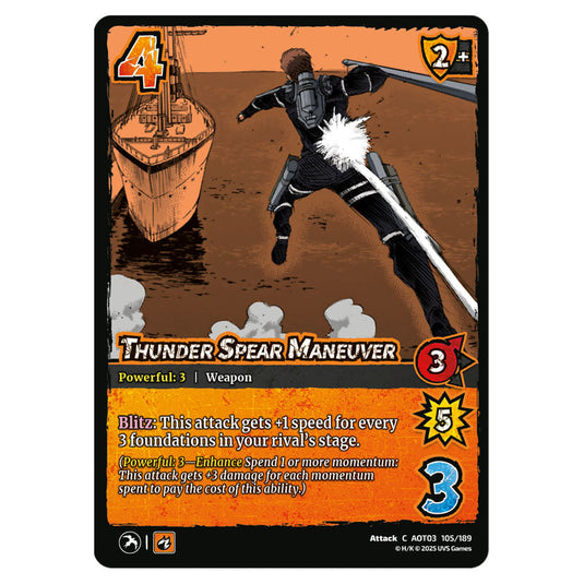 Thunder Spear Maneuver card from the Attack on Titan set Apocalypse 105/189 03